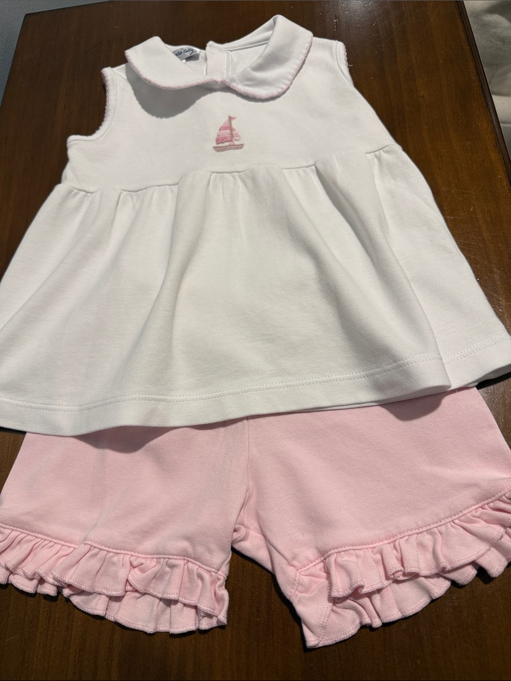 Magnolia Baby White & Pink Sailboat Top with Ruffle Shorts